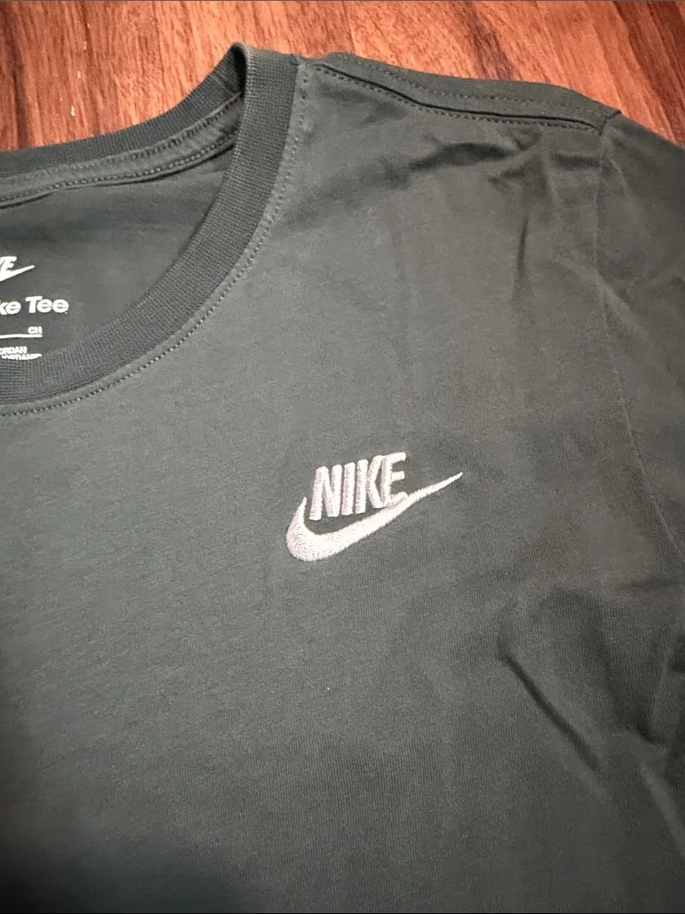 Nike Long-Sleeve Crew Tee in Dark Green with White Logo
